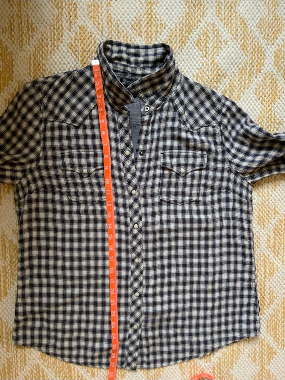Lucky Brand Navy and White Plaid Snap Button-Down Lined Shirt - Picture 6 of 8
